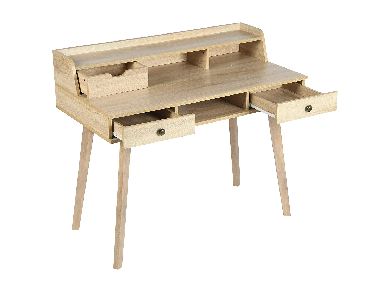 URBAN MEUBLE Bureau moderne couleur bois naturel avec tiroirs et rangement avec strcture en bois 105*55*75-90cm