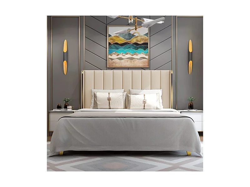 Lit Design Contour Or Avec Sommier Diana - Couleurs - Pu Beige, Tailles - 160x200