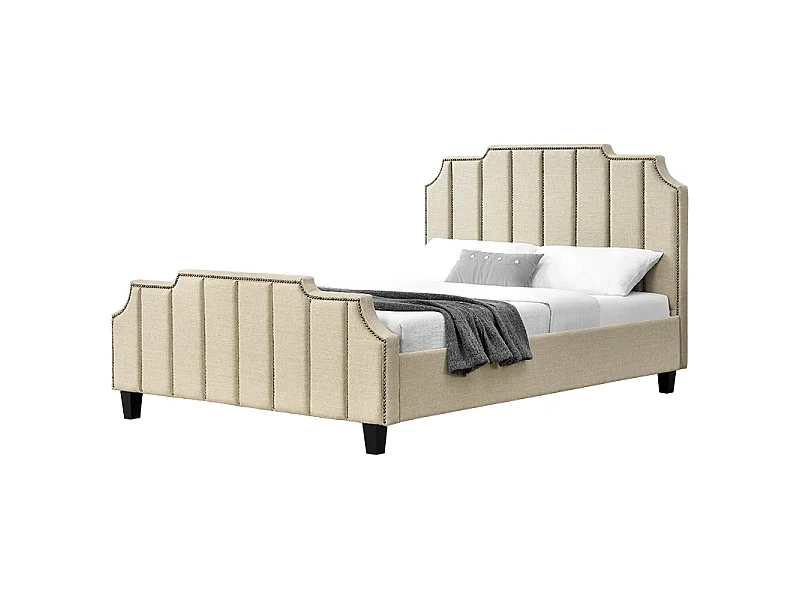 Lit Double En Tissu Design Tête Lit + Sommier Manchester - Couleurs - Beige, Tailles - 140x190
