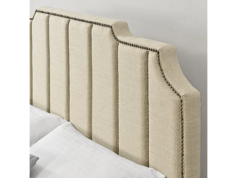 Lit Double En Tissu Design Tête Lit + Sommier Manchester - Couleurs - Beige, Tailles - 140x190