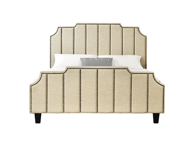 Lit Double En Tissu Design Tête Lit + Sommier Manchester - Couleurs - Beige, Tailles - 140x190