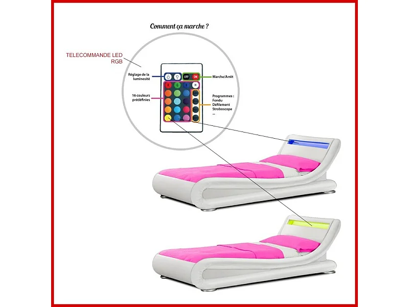 Lit Led Design Julio - Couleurs - Rouge, Tailles - 140x190