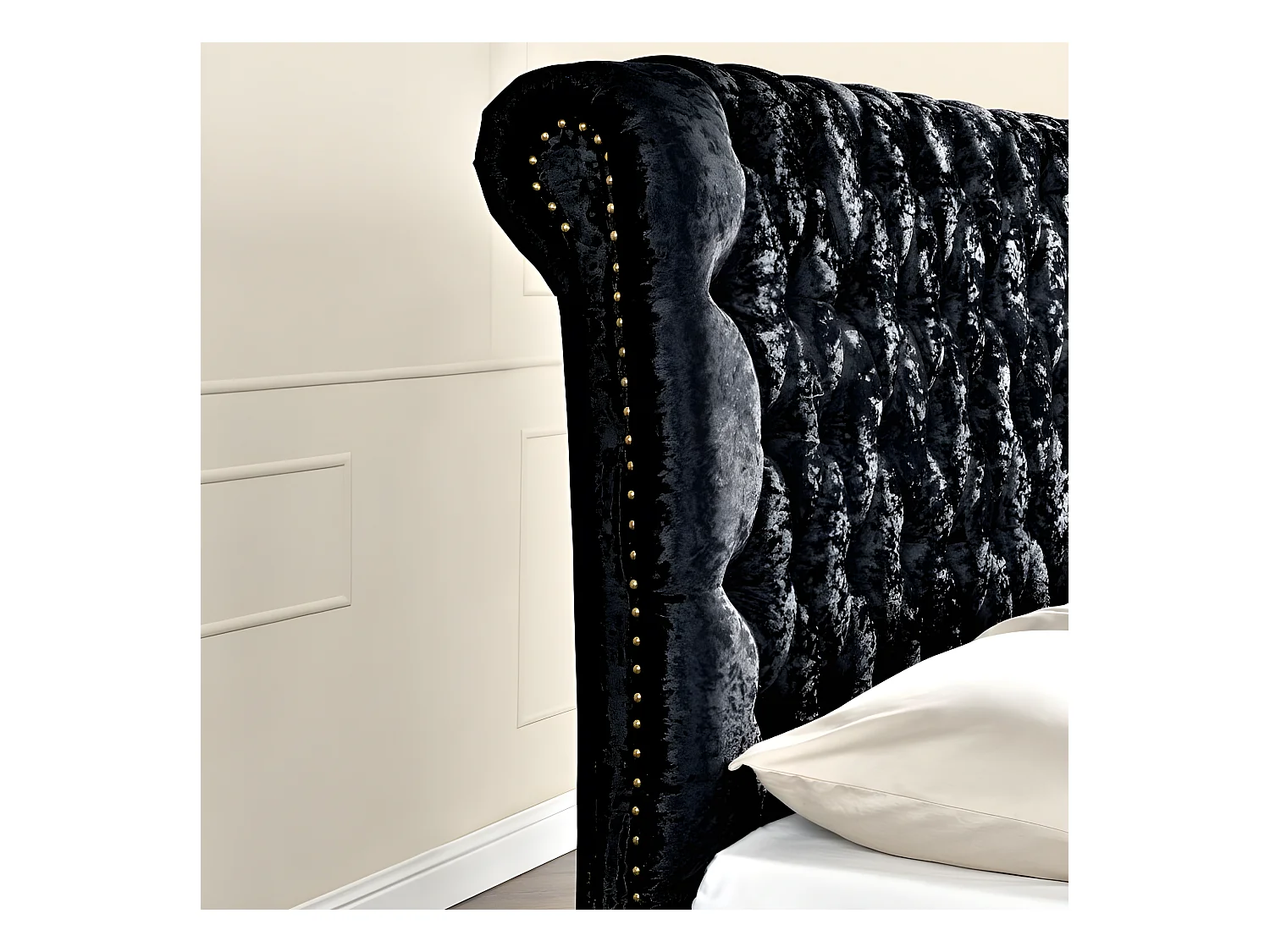 Lit KAPALDI Luxe Velours - Tissu Noir - 160x200 cm