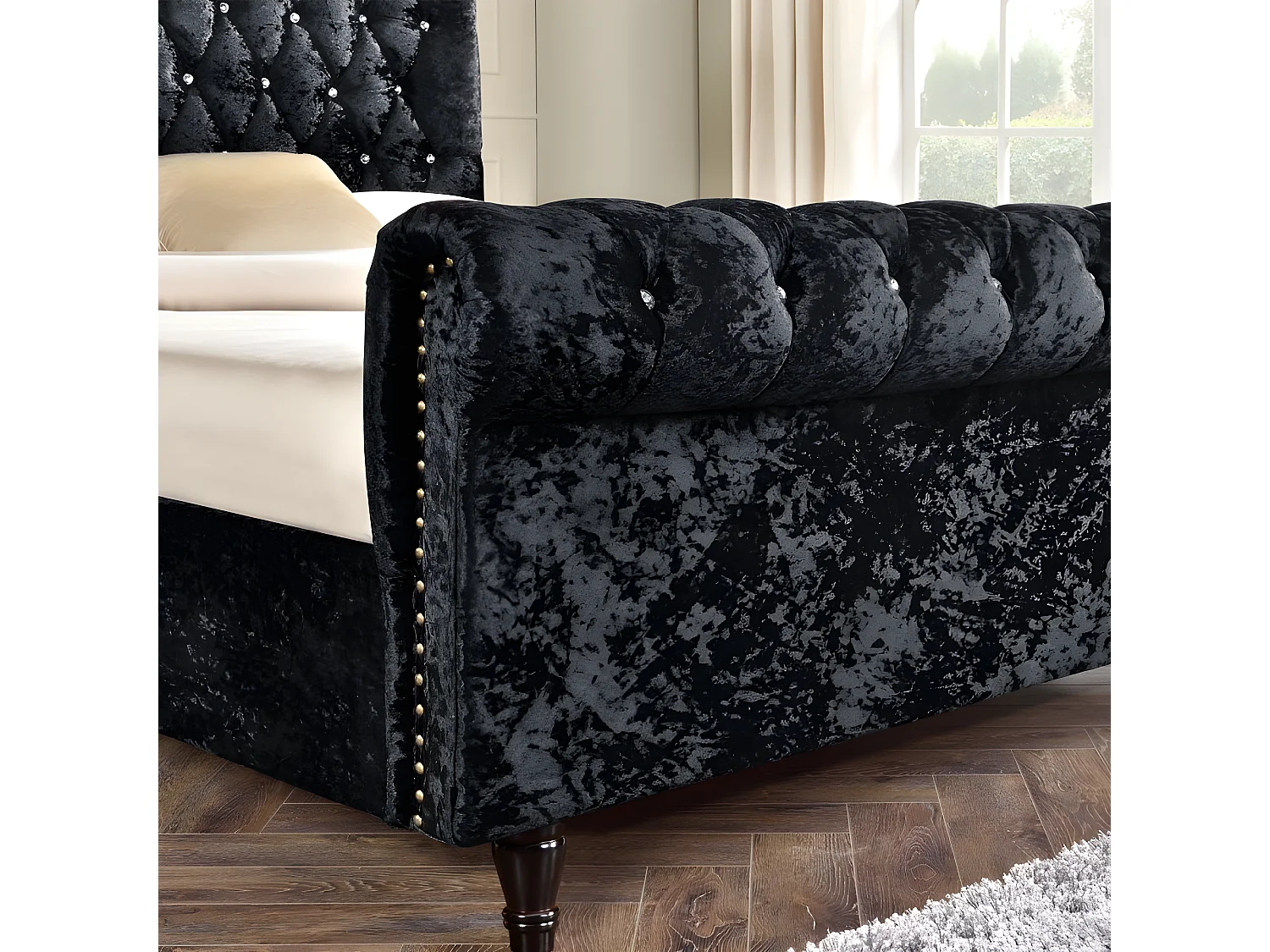 Lit KAPALDI Luxe Velours - Tissu Noir - 160x200 cm