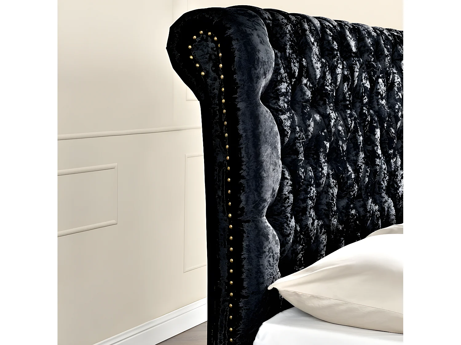 Lit KAPALDI Luxe Velours - Tissu Noir - 160x200 cm