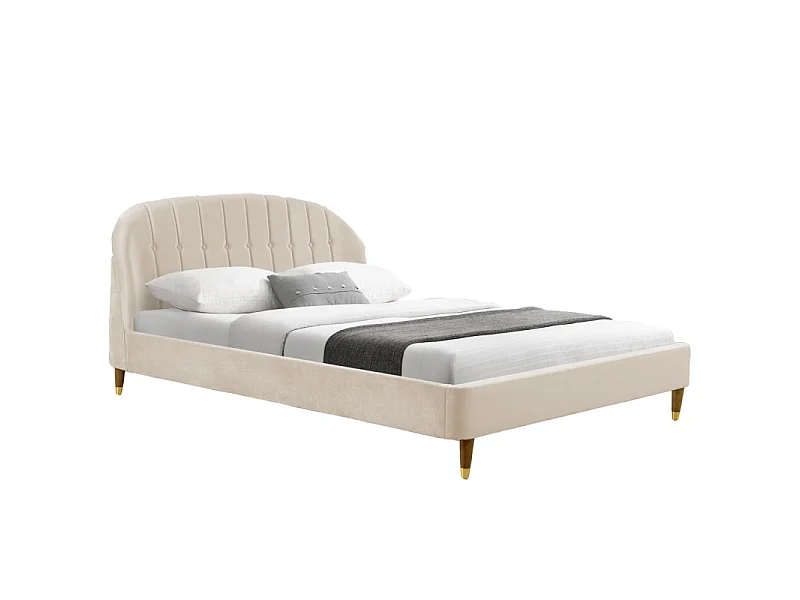 Lit Velours Design Cadre De Lit Mia - Couleurs - Velours Beige, Tailles - 140x190