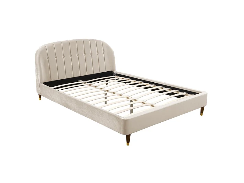 Lit Velours Design Cadre De Lit Mia - Couleurs - Velours Beige, Tailles - 140x190
