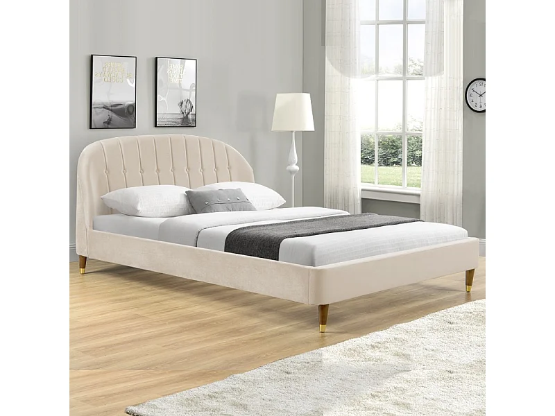 Lit Velours Design Cadre De Lit Mia - Couleurs - Velours Beige, Tailles - 140x190