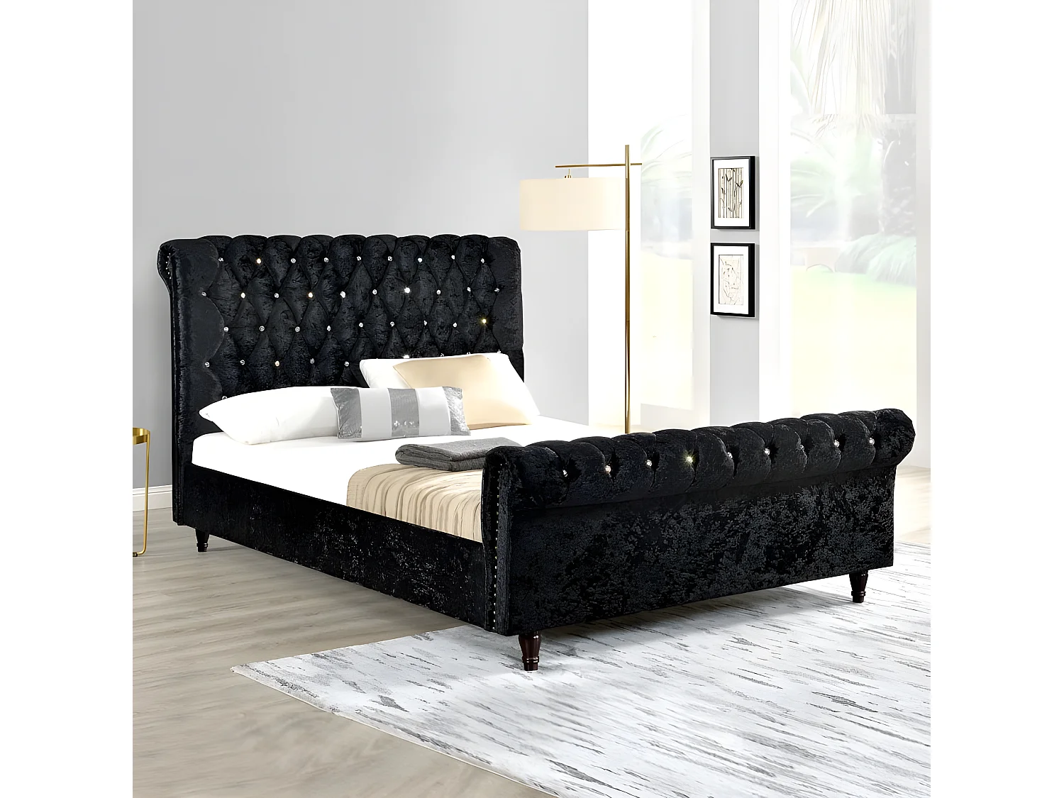 Lit KAPALDI Luxe Velours - Tissu  Noir - 140x190 cm