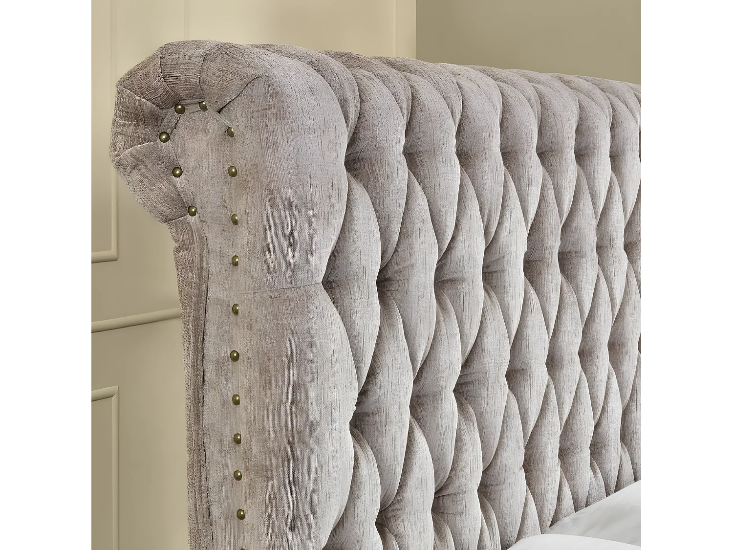 Lit KAPALDI Luxe Velours - Tissu Beige - 160x200 cm