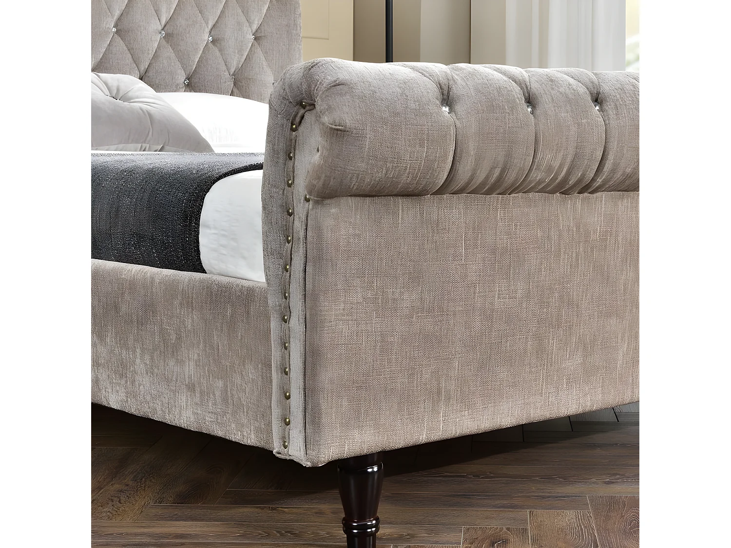 Lit KAPALDI Luxe Velours - Tissu Beige - 160x200 cm