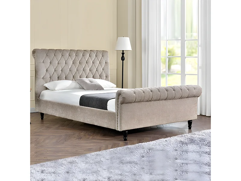 Lit KAPALDI Luxe Velours - Tissu Beige - 160x200 cm