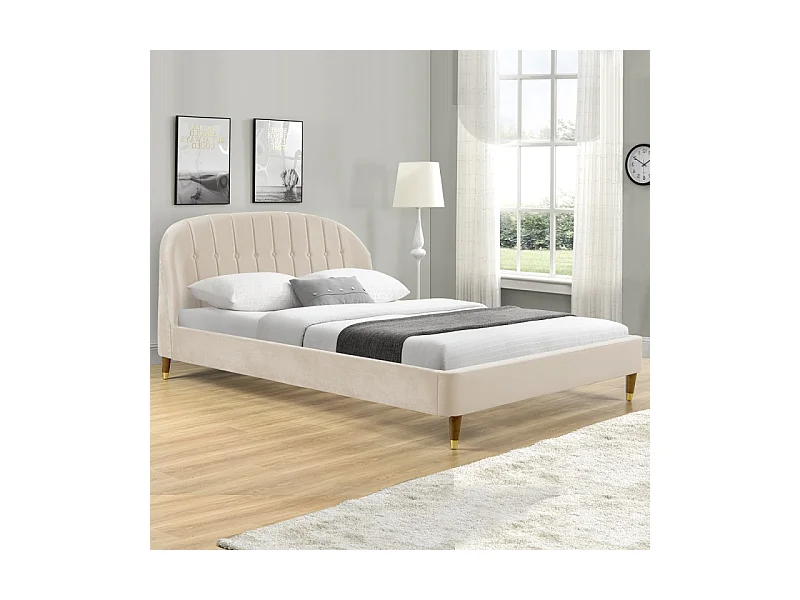 Lit Velours Design Cadre De Lit Mia - Couleurs - Velours Beige, Tailles - 160x200