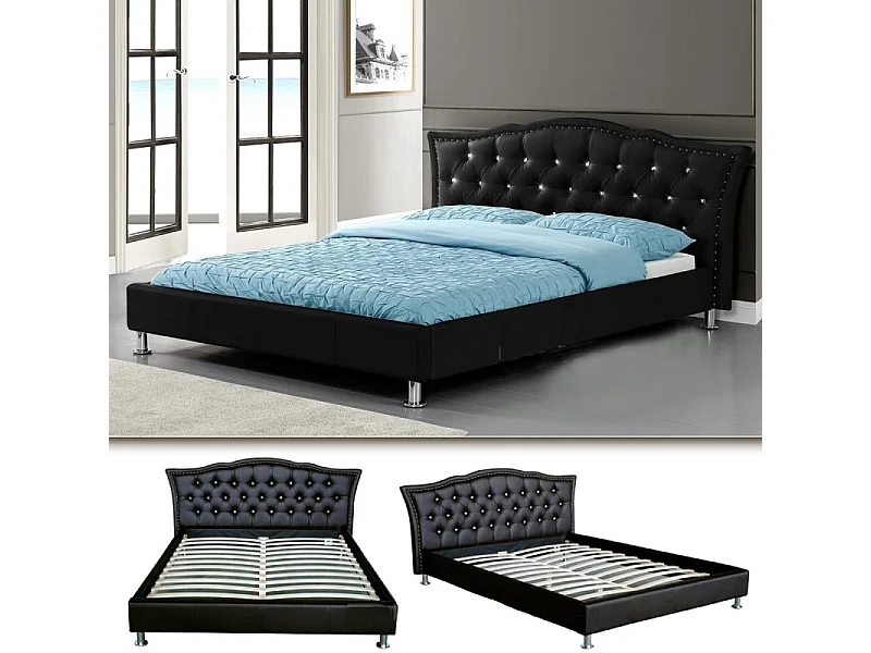 Lit Capitonné Milano Design Confort Et Style Pour Votre Chambre - Couleurs - Noir, Tailles - 140x190