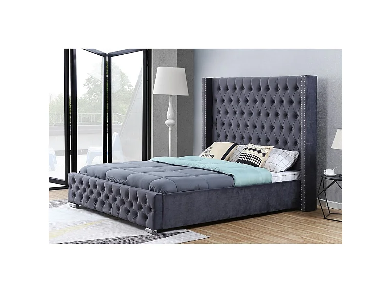 Lit Design Grande Tête De Lit Lia - Couleurs - Velours Gris, Tailles - 140x190