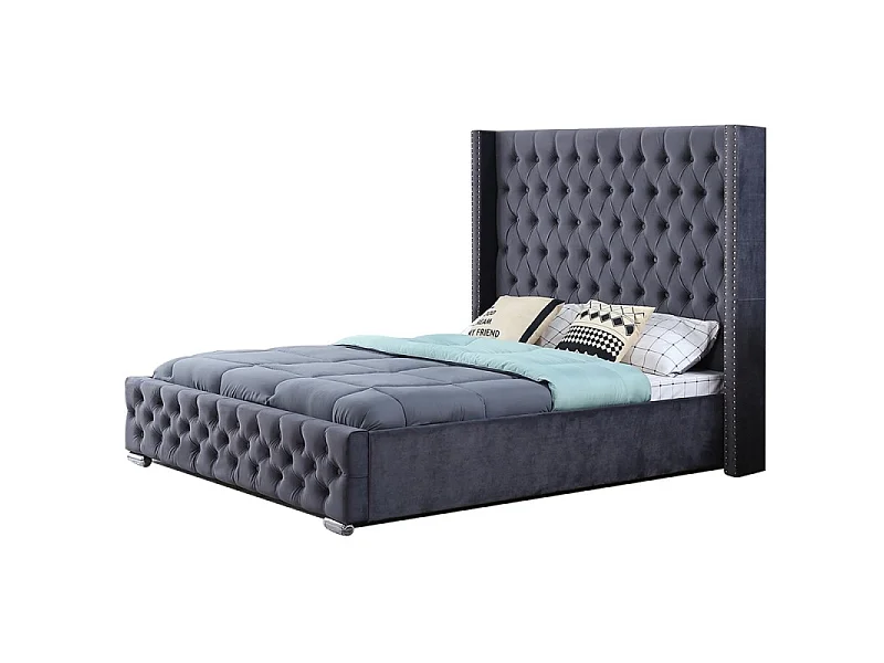 Lit Design Grande Tête De Lit Lia - Couleurs - Velours Gris, Tailles - 140x190