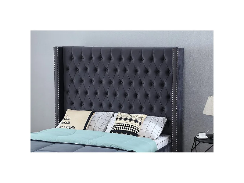 Lit Design Grande Tête De Lit Lia - Couleurs - Velours Gris, Tailles - 140x190