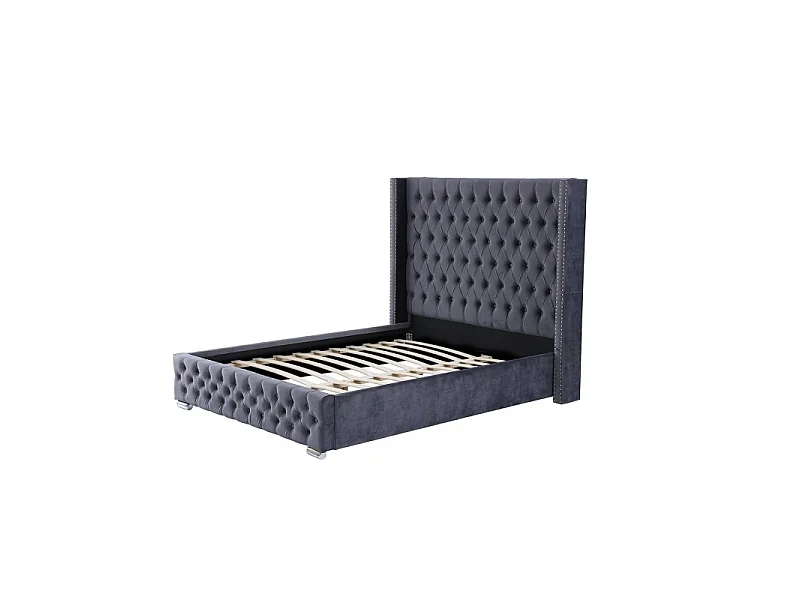 Lit Design Grande Tête De Lit Lia - Couleurs - Velours Gris, Tailles - 140x190