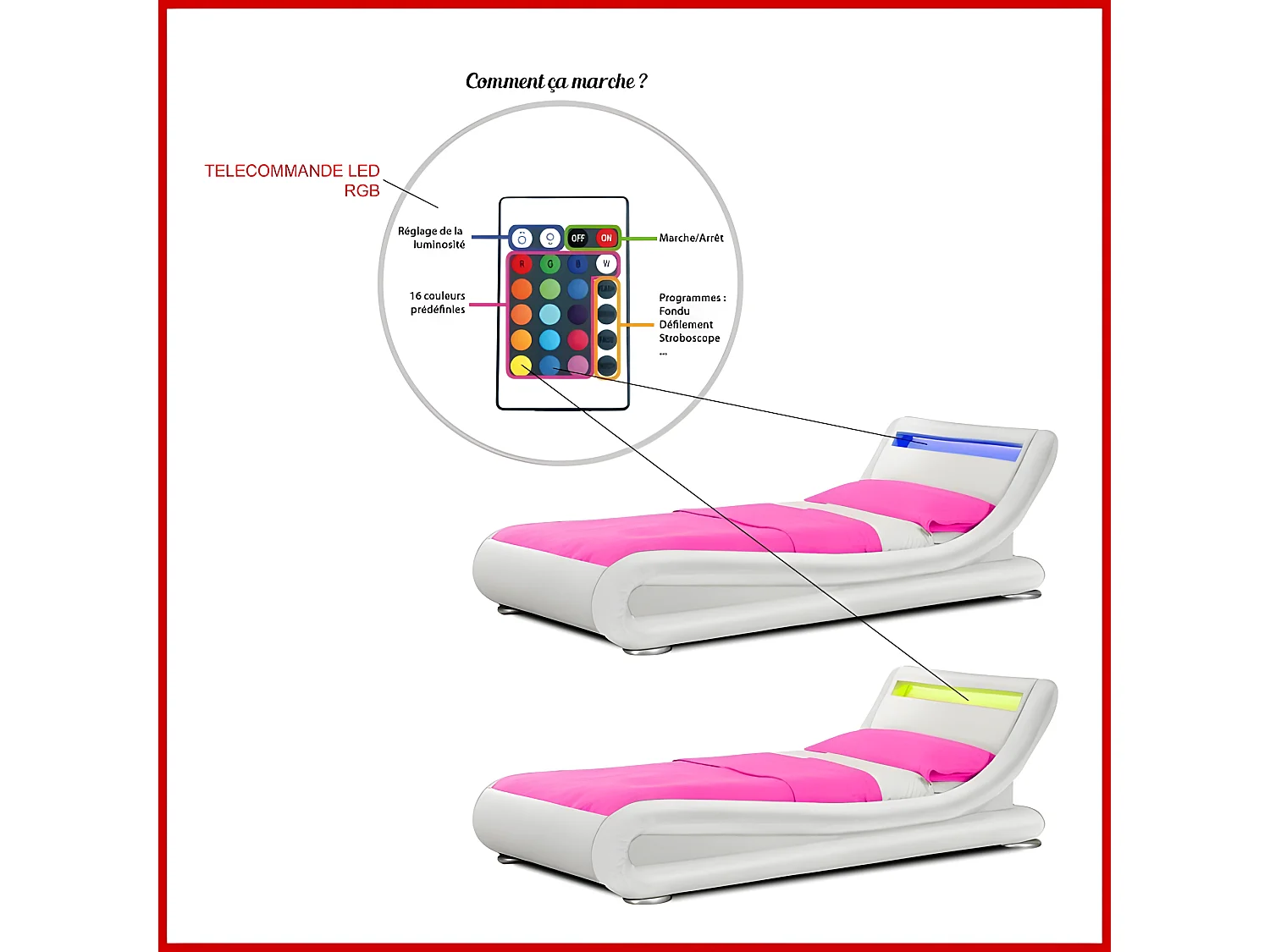 Lit Led Design Julio - Couleurs - Gris, Tailles - 90x190
