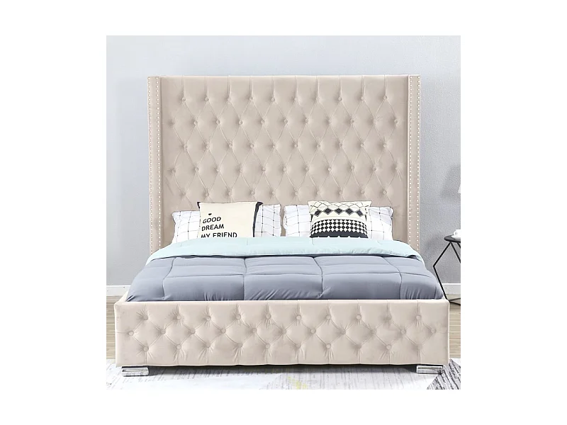 Lit Design Grande Tête De Lit Lia - Couleurs - Velours Taupe, Tailles - 180x200
