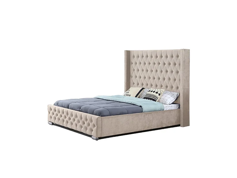 Lit Design Grande Tête De Lit Lia - Couleurs - Velours Taupe, Tailles - 180x200