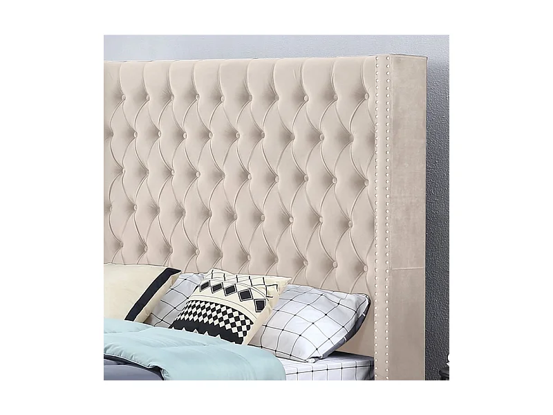Lit Design Grande Tête De Lit Lia - Couleurs - Velours Taupe, Tailles - 180x200