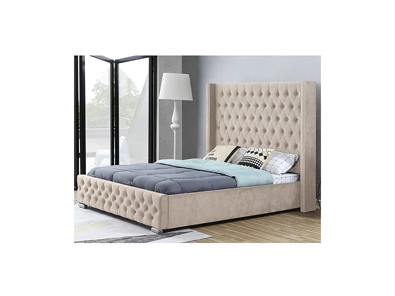 Lit Design Grande Tête De Lit Lia - Couleurs - Velours Taupe, Tailles - 180x200