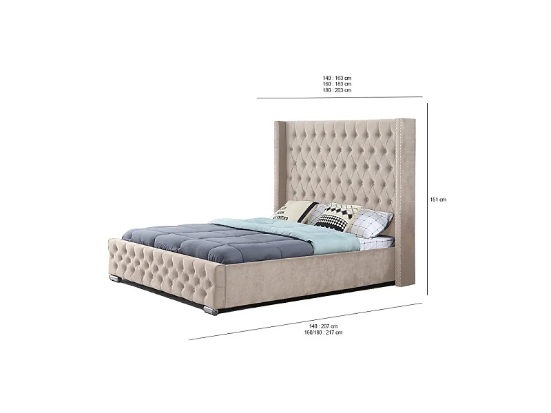 Lit Design Grande Tête De Lit Lia - Couleurs - Velours Taupe, Tailles - 180x200