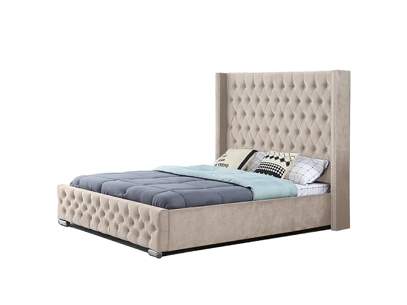 Lit Design Grande Tête De Lit Lia - Couleurs - Velours Taupe, Tailles - 180x200