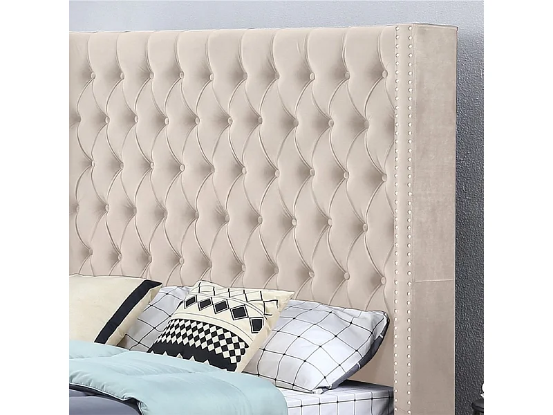 Lit Design Grande Tête De Lit Lia - Couleurs - Velours Taupe, Tailles - 180x200