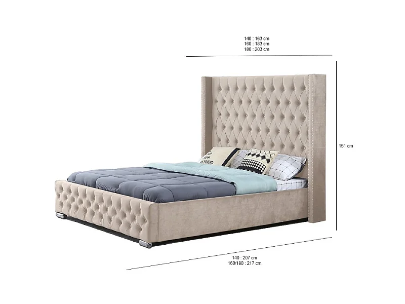 Lit Design Grande Tête De Lit Lia - Couleurs - Velours Taupe, Tailles - 180x200