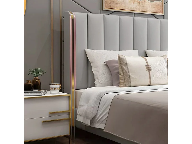 Lit Design Contour Or Avec Sommier Diana - Couleurs - Pu Gris, Tailles - 180x200