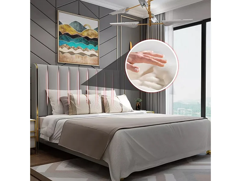 Lit Design Contour Or Avec Sommier Diana - Couleurs - Pu Gris, Tailles - 180x200