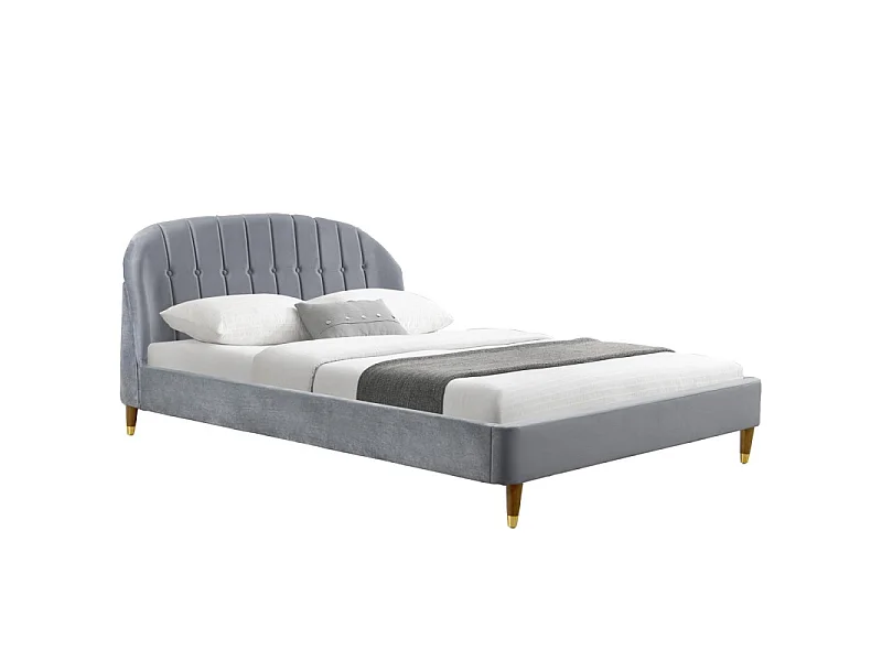 Lit Velours Design Cadre De Lit Mia - Couleurs - Velours Gris, Tailles - 140x190