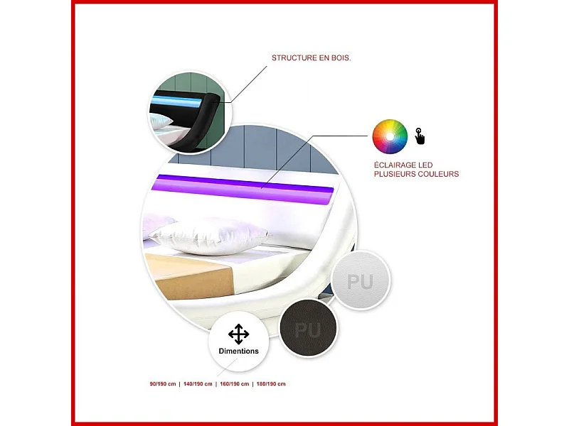 Lit Led Design Julio - Couleurs - Marron, Tailles - 160x200