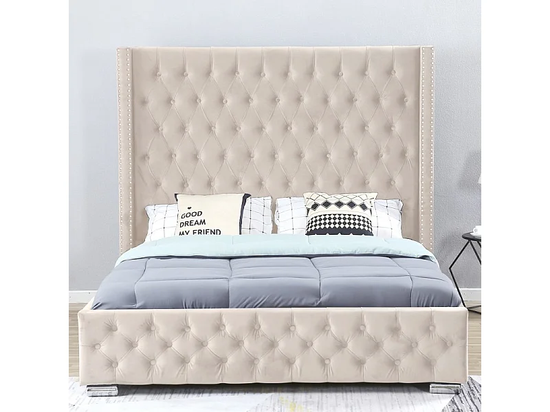 Lit Design Grande Tête De Lit Lia - Couleurs - Velours Taupe, Tailles - 140x190