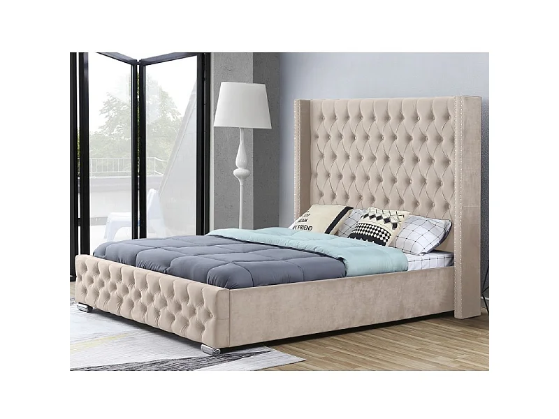 Lit Design Grande Tête De Lit Lia - Couleurs - Velours Taupe, Tailles - 140x190