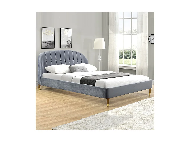 Lit Velours Design Cadre De Lit Mia - Couleurs - Velours Gris, Tailles - 160x200