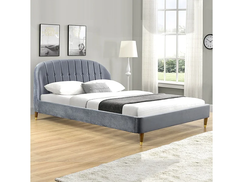 Lit Velours Design Cadre De Lit Mia - Couleurs - Velours Gris, Tailles - 160x200