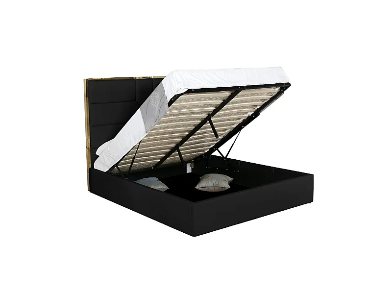 Lit Coffre Design Effet Laiton Dalia - Couleurs - Noir, Tailles - 160x200