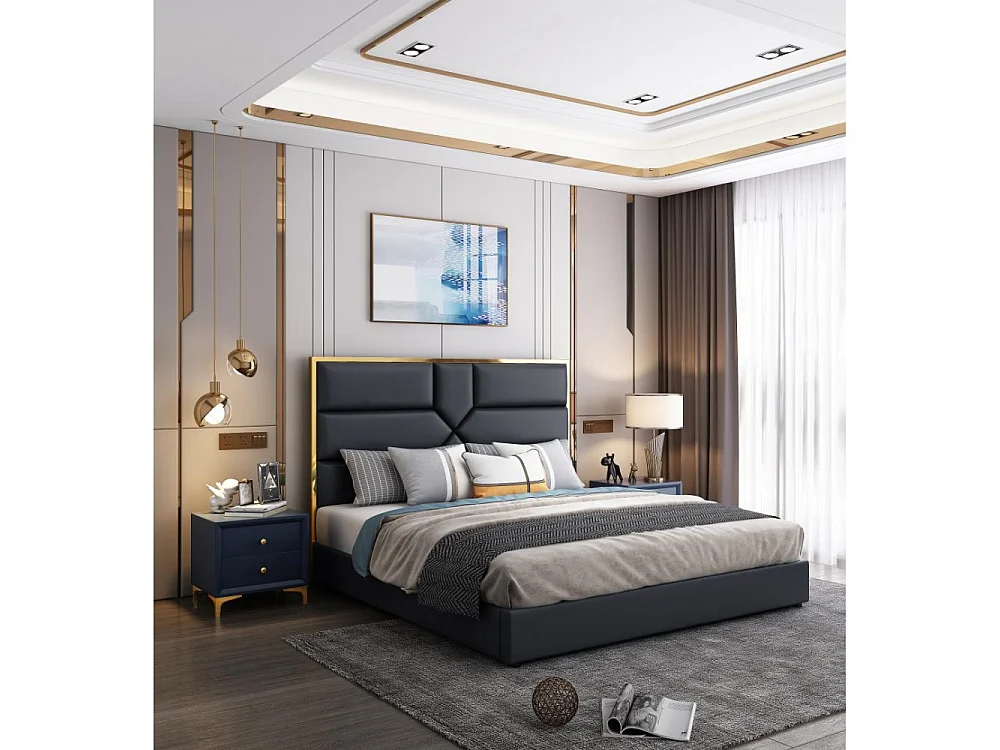 Lit Coffre Design Effet Laiton Dalia - Couleurs - Noir, Tailles - 160x200