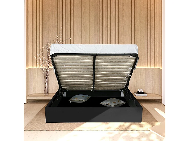 Lit Coffre Design Effet Laiton Dalia - Couleurs - Noir, Tailles - 160x200