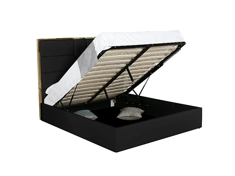 Lit Coffre Design Effet Laiton Dalia - Couleurs - Noir, Tailles - 160x200