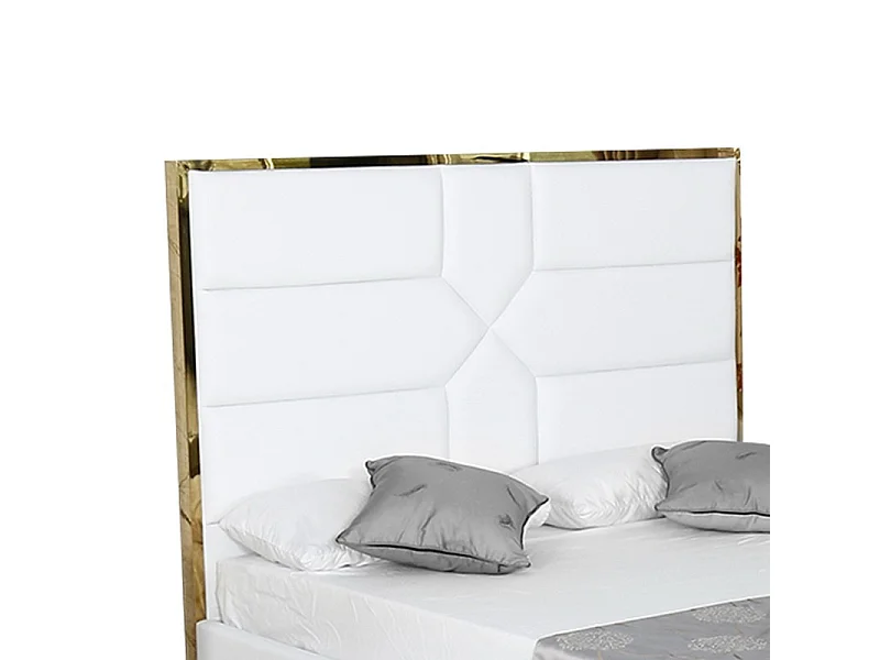 Lit Coffre Design Effet Laiton Dalia - Couleurs - Blanc, Tailles - 140x190