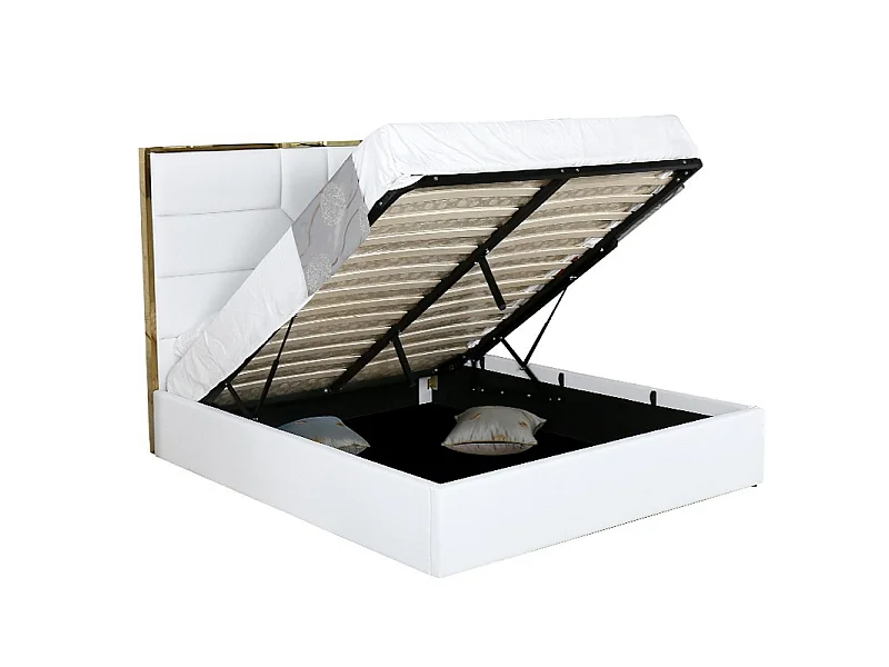 Lit Coffre Design Effet Laiton Dalia - Couleurs - Blanc, Tailles - 140x190