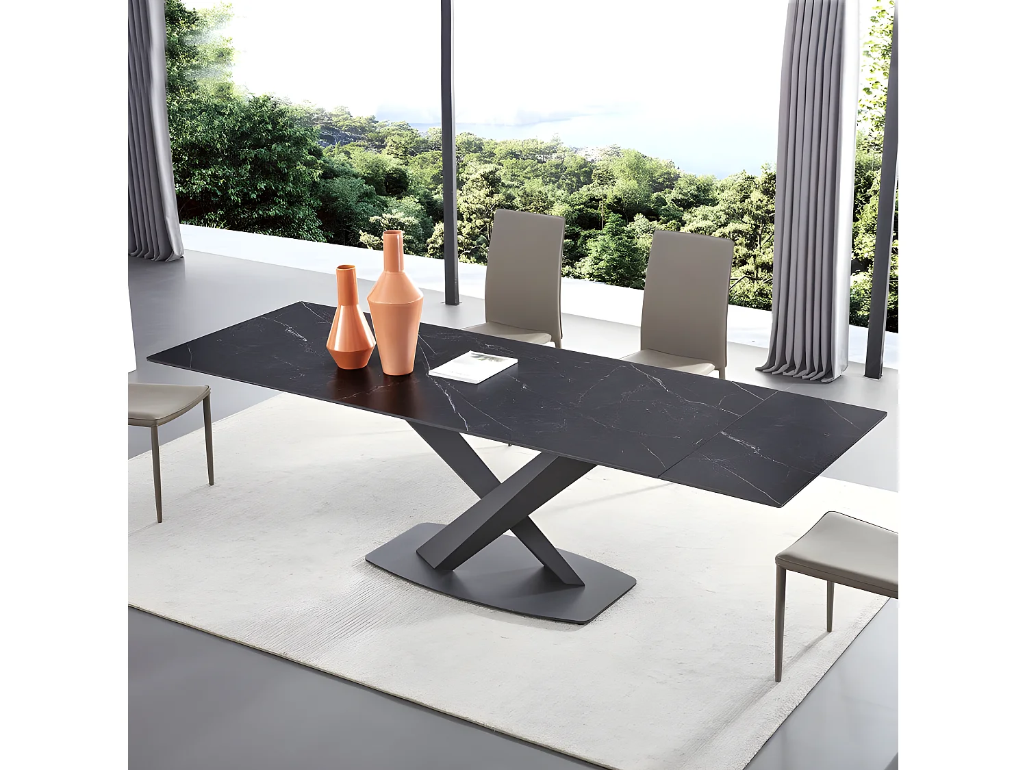 Table À Manger Extensible Céramique Aspect Marbre Carla - Couleurs - Céramique Marbre Noir, Taille D