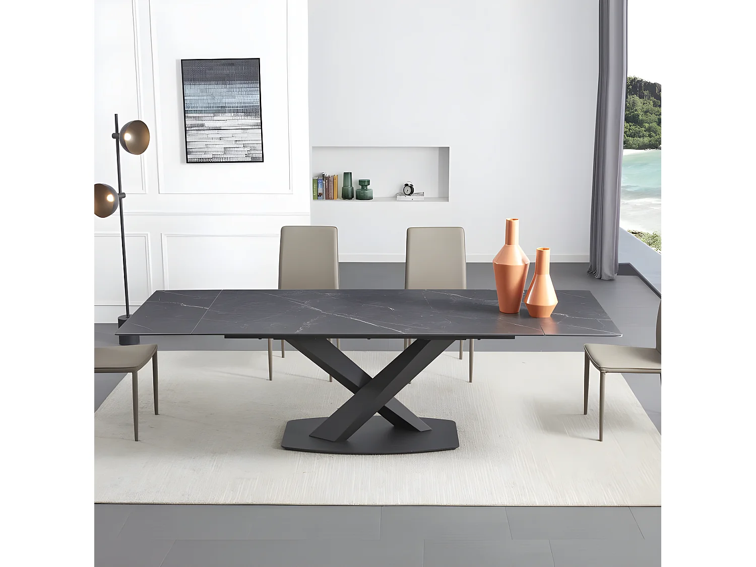 Table À Manger Extensible Céramique Aspect Marbre Carla - Couleurs - Céramique Marbre Noir, Taille D