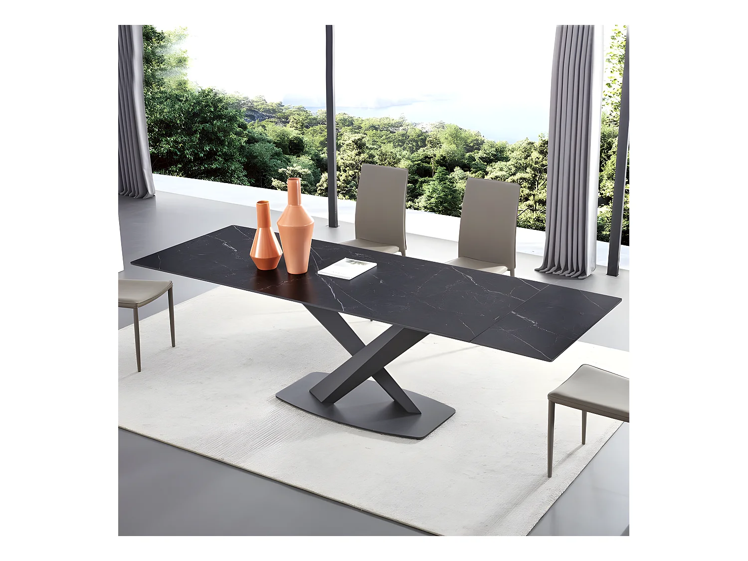 Table À Manger Extensible Céramique Aspect Marbre Carla - Couleurs - Céramique Marbre Noir, Taille D
