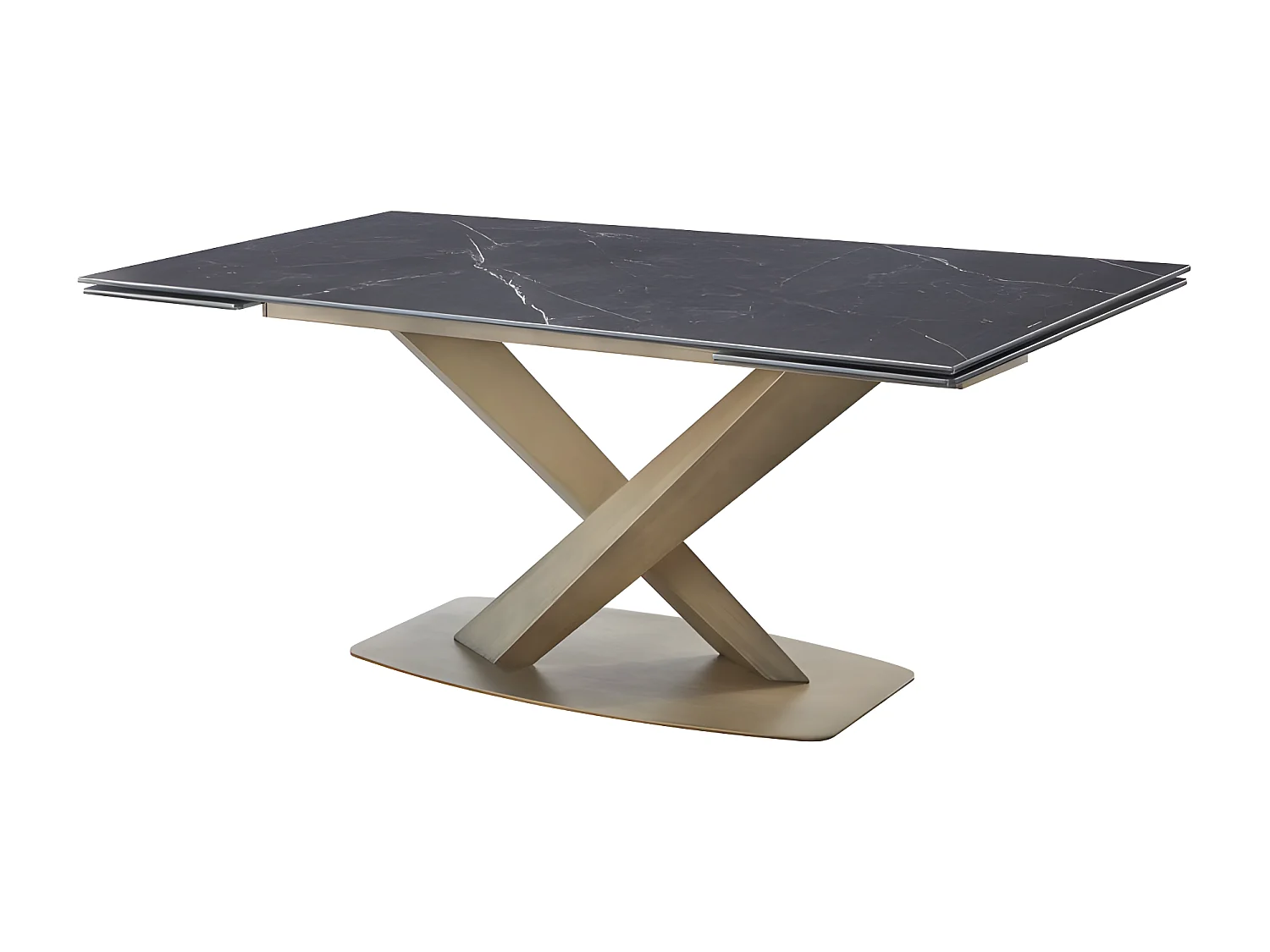 Table À Manger Extensible Céramique Aspect Marbre Carla - Couleurs - Céramique Marbre Noir Pied Or,