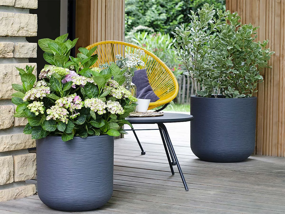 Pot de fleurs rond en plastique Graphit Up anthracite - Ø 40 cm - Eda